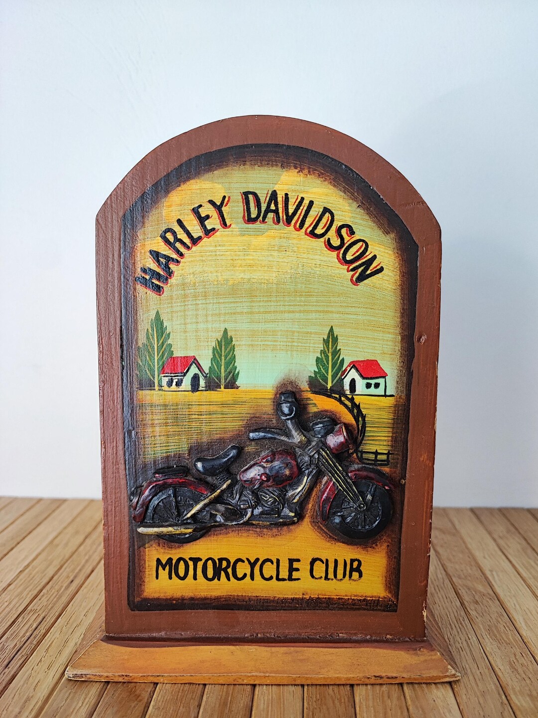 Old Motorcycle Book Rack Vintage Motorcycle Desk Set: Handmade Wooden Pen Holder, Bookends & Key ...