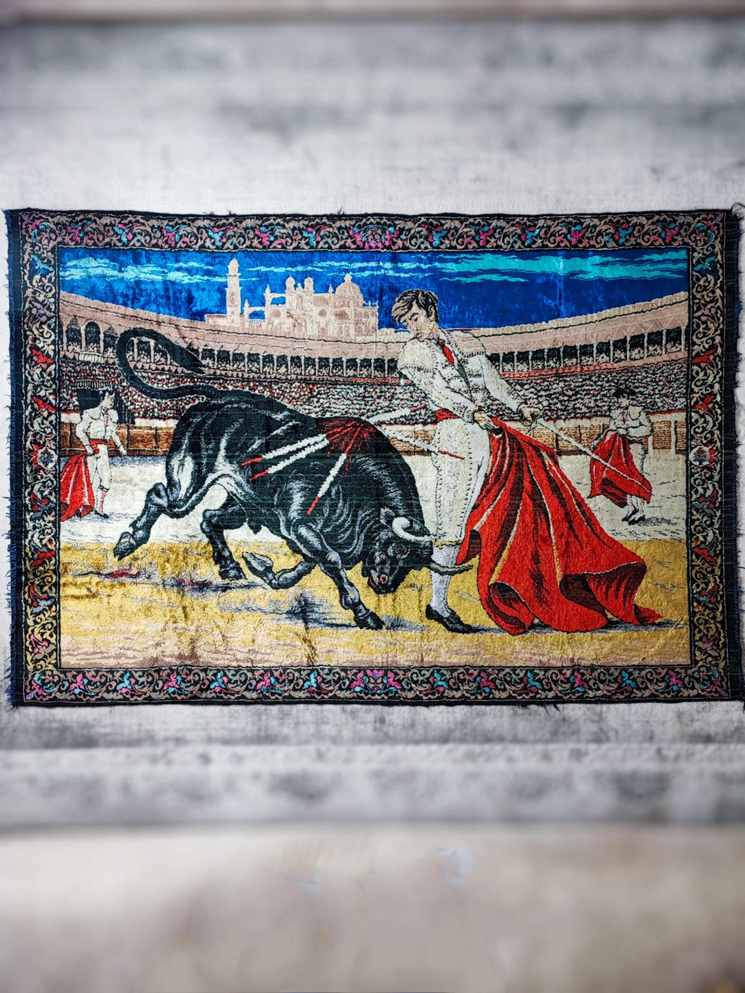 Vintage Spanish Matador Wall Tapestry - Velvet Texture Bullfighting ...