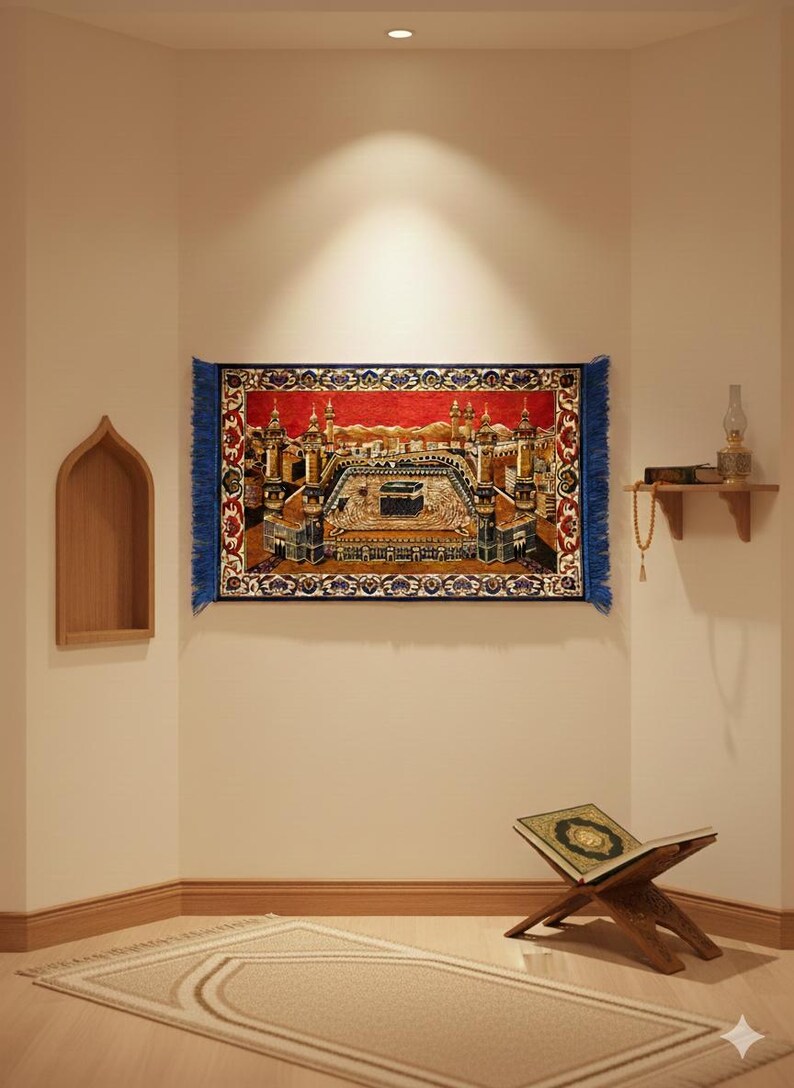 Vintage Islamic Velvet Wall Hanging Rug | Kaaba Tapestry | 1960s Muslim ...
