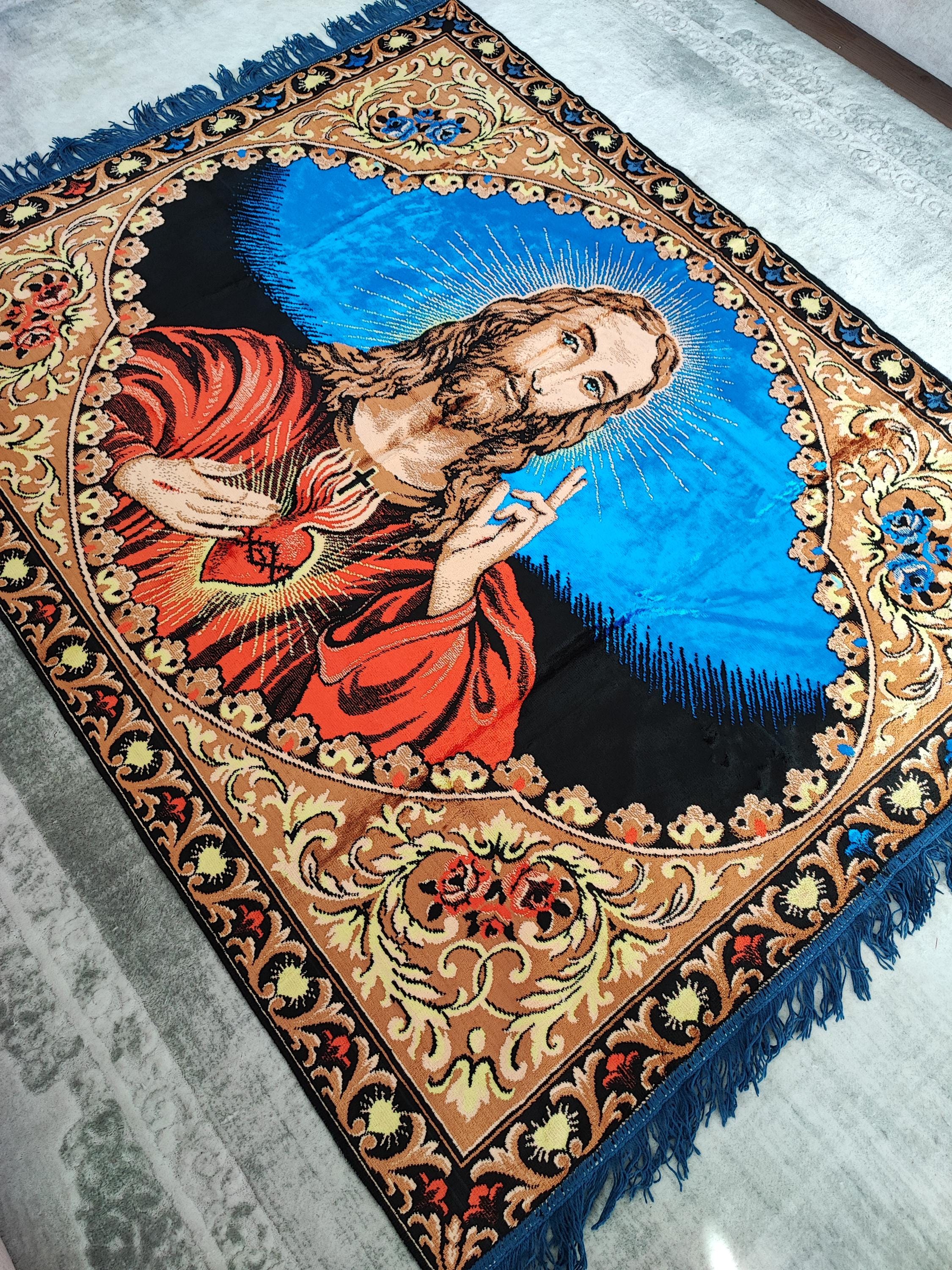 vintageラグ カーペット イエス・キリスト JESUS 941 Vintage Sacred Heart Jesus Tapestry: Lush Velvet Christian Wall