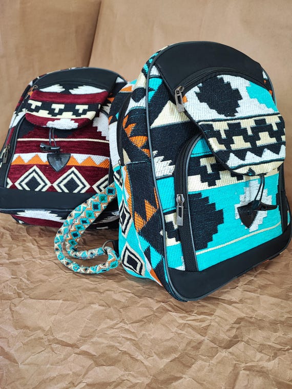 Kilim Pattern Backpack: Handmade Chenille Boho Bag - Medium  display picture 3