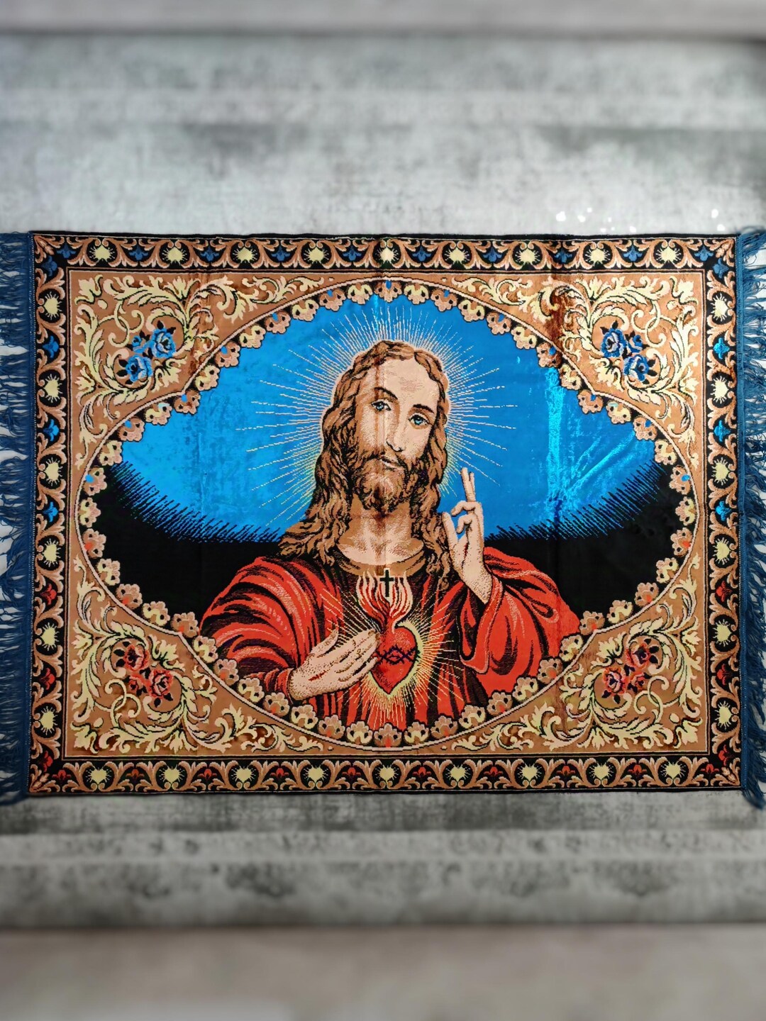 ラグ・カーペット unknown vintage Jesus Christ tapestry ラグ・カーペット unknown vintage Jesus Christ tapestry ラグ
