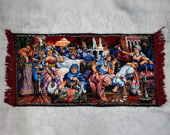 Tapiz de pared vintage con escena de harén orientalista: decoración de terciopelo suave para colgar en la pared