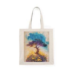 Whimsical Watercolor Tree Tote Bag, Eco-Friendly Bags, Gifts for Nature Lovers, Boho Beach Bag, Sustainable Shopping Tote, Cute Floral Bag