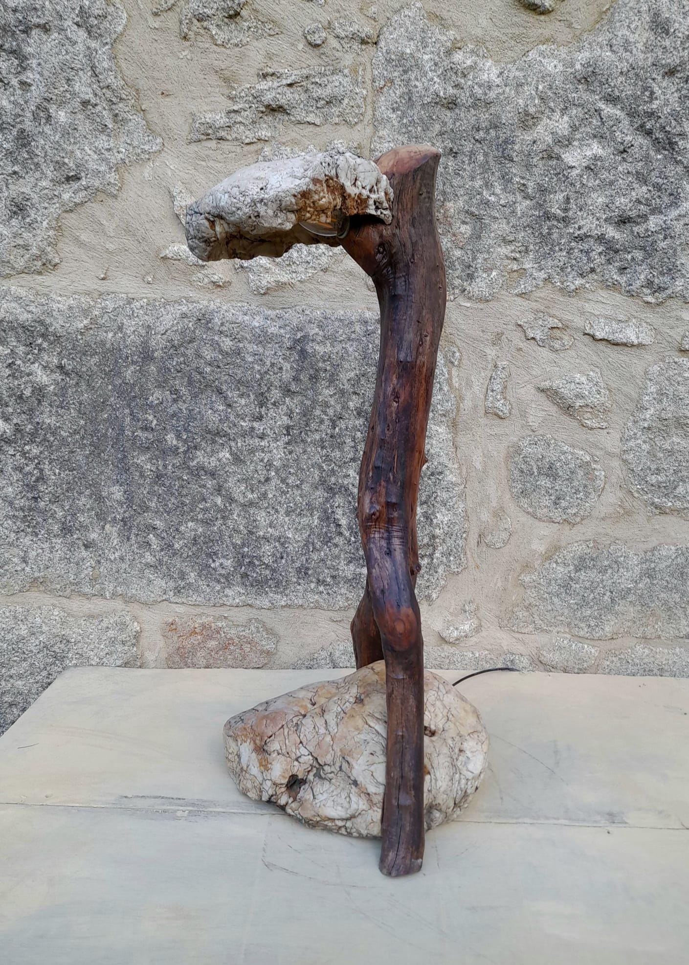 Rustic Olive Wood and Quartz Stone Lamp - Handmade Natural Lighting - Unique Wabi -Sabi Decor