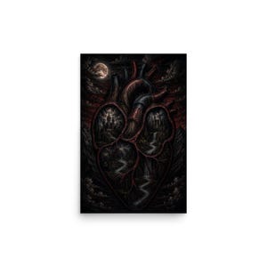 Dark Gothic Heart Poster, Anatomical Fantasy Wall Art, Moonlit Castle Print, Dark Academia Decor, Macabre Horror Artwork