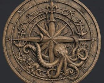 Windrose | Maritime Wanddekoration | Marine Kompass | CNC-Fräserdatei | Holzschnitzerei Relief