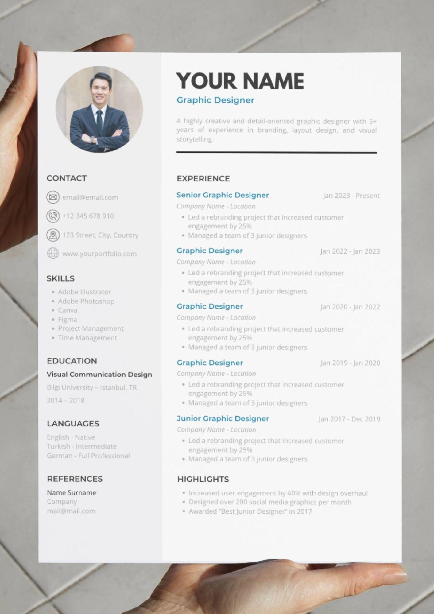 Modern Resume Template – Editable in Canva – Printable A4 PDF – Clean ...