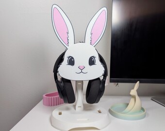3D Printed Bunny Headphone Graphic: Kawaii Desk Decor Accessory for 3D Printed Customizable Gaming Headphone Stand