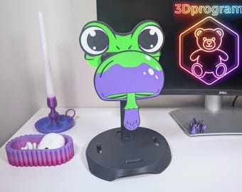 3D Printed Frog Headphone Graphic: Kawaii Desk Decor Accessory for 3D Printed Customizable Gaming Headphone Stand