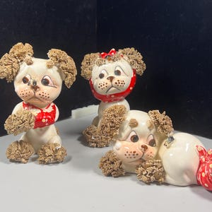Set of 3 Vintage Lefton Spaghetti Puppy Dog Figurines – Red Bandana Series