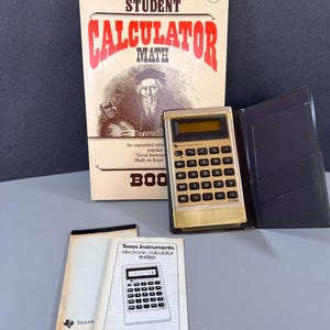 Vintage Texas Instruments TI-1750 Calculator Set – 1970s Slimline Pocket Calculator + Manuals + “Student Calculator Math” Booklet