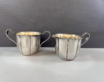 Vintage Wm. Rogers Silverpläterad Gräddkanna & Sockerskål Set 625 med Guldtvättad Insida