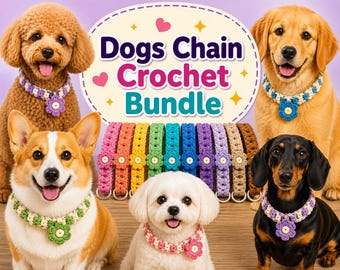 5+ virkmönster för hundkedjor | DIY-mönster för handgjorda halsband till husdjur | Virkning av söta blomsterhalsband till hundar i PDF-format | Digital nedladdning