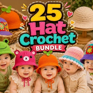 25 Crochet Hat Bundle Pattern PDF | Frog, Bear, Fruit Granny Square Hats (Digital Download)