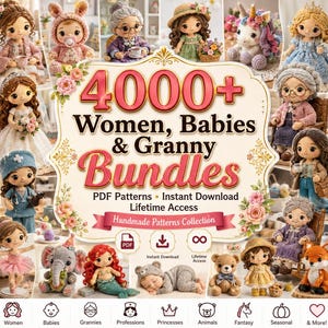 Paquete de más de 4000 patrones de crochet para mujeres, bebés y abuelas en formato PDF / Muñecas amigurumi, ropa de bebé, mantas, juguetes, accesorios, descarga instantánea.