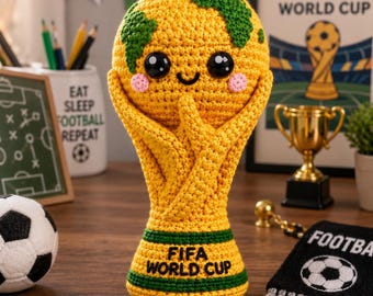 Cute Football Trophy Crochet Pattern PDF | Kawaii Soccer Champion Amigurumi | Sports Plush Toy | DIY Gift | Football Fan Decor