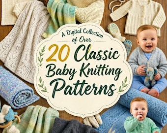 Baby Knitting Patterns PDF Bundle | 20 Classic Baby Knit Designs | Digital Download Knitting Pattern Book for Blankets, Cardigans & Layettes
