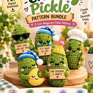Virkade Pickle Amigurumi-mönster, 5 designer (PDF-nedladdning)