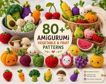80+ Amigurumi Häkelanleitungen Bundle - Play Food Häkelanleitungen, Obst & Gemüse, Kekse, Kuchen Amigurumi PDF häkeln