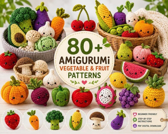 80+ Amigurumi Crochet Patterns Bundle – Play Food Crochet Patterns, Crochet Toys, Fruits & Vegetables, Cookies, Candy  Cake Amigurumi PDF
