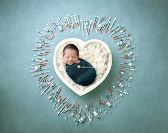 IVF Baby Boy Digital Backdrop, Green Syringes Prop (Digital Download)