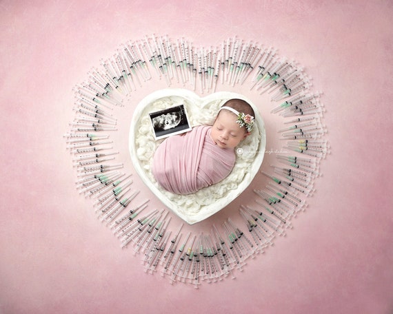 IVF Baby Girl Digital Backdrop, Pink Newborn Prop (Digital Download)