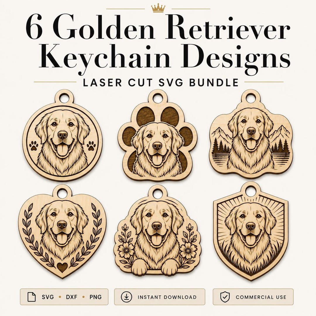 Golden Retriever Keychain SVG Bundle | Laser Cut Files for Glowforge ...