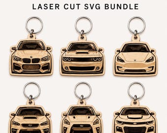 Car Keychain SVG DXF Bundle | Laser Cut Wooden Car Keychains | Automotive Keychain Files | CNC & Laser Cutting Ready