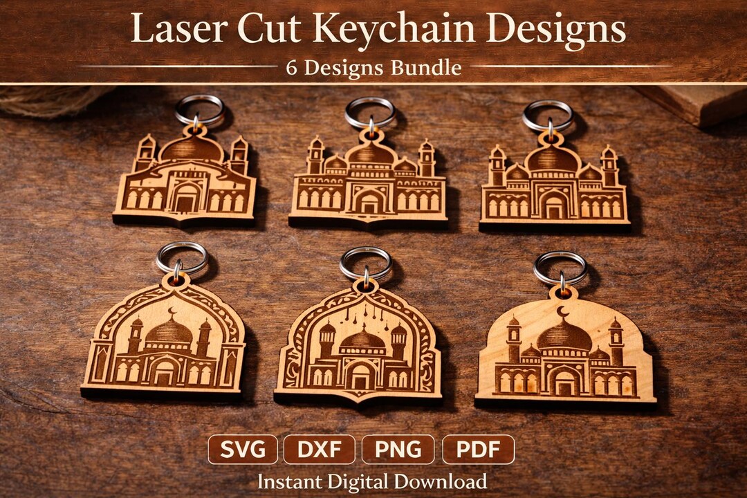 Islamic Keychain SVG Bundle | 6 Laser Cut Keychain Designs | Islamic ...