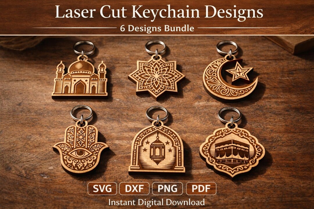 Islamic Keychain SVG Bundle | 6 Laser Cut Keychain Designs | Islamic ...