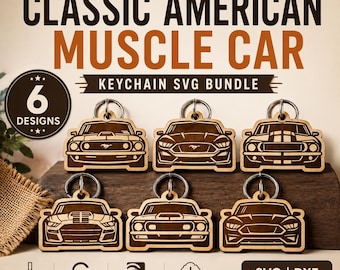 Classic American Muscle Car Keychain SVG Bundle | Laser Cut Files for Glowforge & LightBurn | CNC Gift Design — PAWLINK