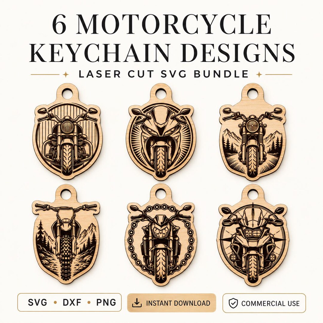 Motorcycle Keepsake Vector Motorcycle Keychain SVG Bundle, Laser Cut Biker Designs, CNC Engraving ...
