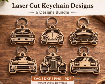 Retro cars Keychain SVG Bundle | Laser Cut Files | Glowforge LightBurn xTool | CNC Laser Vector | Patriotic Engraving | Instant Download