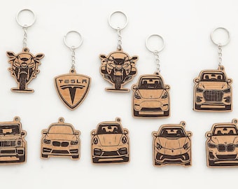 Car & Motorcycle Keychain SVG DXF Bundle | Laser Cut Wooden Keychain Files | CNC Engraving Design | Instant Digital Download