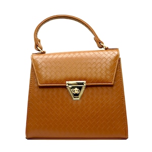 Sac à main de style vintage avec poignée sur le dessus pour femme - Petit sac à main élégant en similicuir avec boucle dorée - Cartable structuré pour un usage quotidien