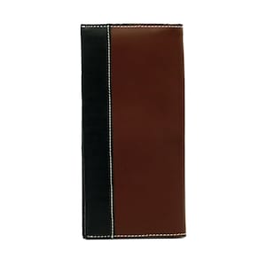 Cartera larga de cuero para hombre / Organizador plegable largo hecho a mano / Cartera para chequera marrón y negra / Tarjetero de cuero genuino