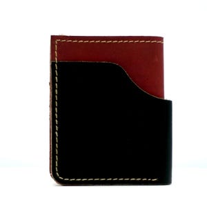 Minimalistische Leder Geldbörse für Herren | Handgefertigter schlanker zweifach faltbarer Kartenhalter | Zweifarbige schwarz-rote Geldbörse | Kompakte Geldbörse für jeden Tag