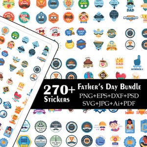 Pacote com mais de 270 adesivos para o Dia dos Pais | Pai Svg Png Eps Dxf Pdf AI Jpg | Melhor clipart de pai para cartões, artesanato, canecas, camisetas, presentes e imprimíveis