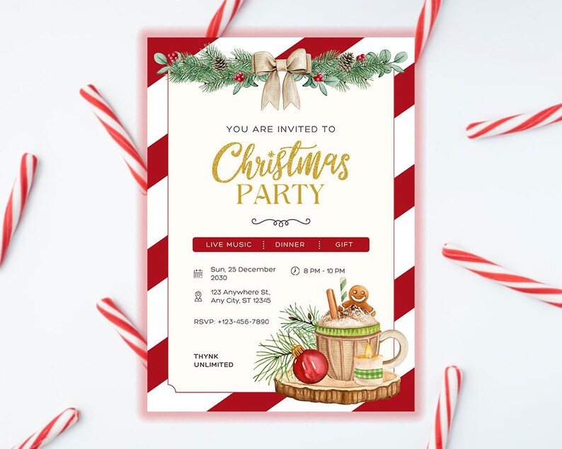 Editable Christmas Party Invitation Canva Template Printable