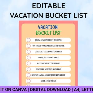 Editable Kids Vacation Bucket List: Printable Travel Checklist (PDF Download, Canva Template)