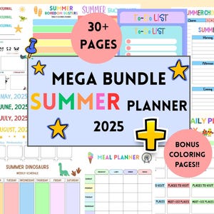 Summer Planner Bundle 2025, Kids Printable Summer Schedule, Kids Routine Set, Bundle includes Calendar, Bucket List, Chore Chart, Coloring