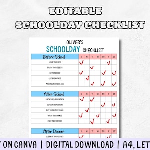 Editable Kids Homeschool Checklist: Schoolday Routine Chart (Digital Download)