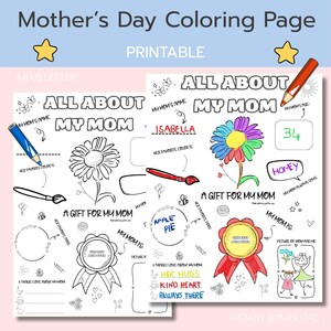 Mother&#39;s Day Printable Coloring Page, Instant Download, Fill in the Blank, Coloring Page for Mom, Kids Gift for Mom, Printable Coloring Page
