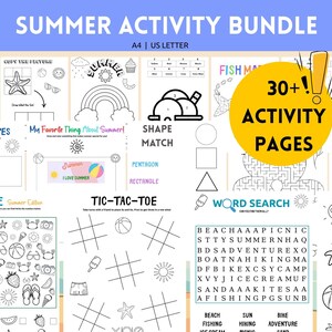 Kids Summer Activity Printable Set, Printable Activity Bundle, Summer Coloring Pages, Summer Camp Games, Kids Fun Activity Sheets