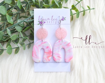 READY TO SHIP Earrings, Pink Earrings, Curved Nova Arch Earrings, Everyday Earrings, Lightweight Earrings, Handmade Earrings, Arch Earrings