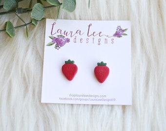 Strawberry Stud Earrings, Large Strawberries Stud Earrings, Fruit Stud Earrings, Handmade Clay Earrings, Everyday Earrings, Statement Studs