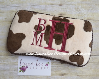 Brown Cow Print Minky Travel Baby Wipe Case, Brown and Cream Cow Print, Wipecase personalizado, estuche de limpieza de pañales rústico, regalo de Baby Shower