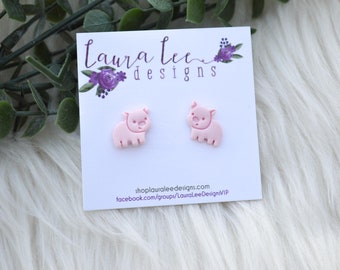 Pig Stud Earrings, Pink Pig Stud Earrings, Farm Stud Earrings, Clay Earrings, Everyday Earrings, Statement Studs, Country Earrings, Pink