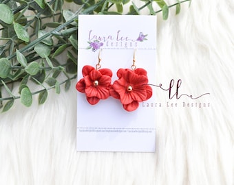 READY TO SHIP Earrings, Red Earrings, Flower Earrings, Trendy Earrings, Handmade Earrings, Everyday Earrings, Lightweight Earrings, Earrings